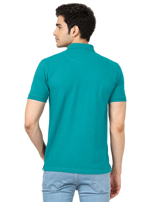 Sea Green Plain Casual Polo T Shirt