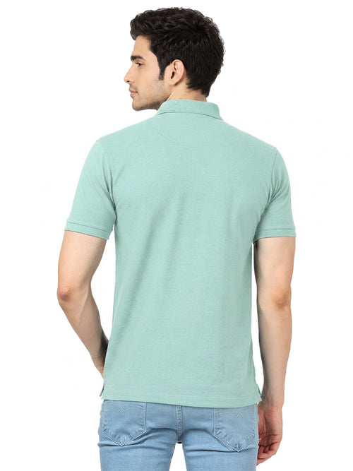 Viridian Green Plain Casual Polo T shirt