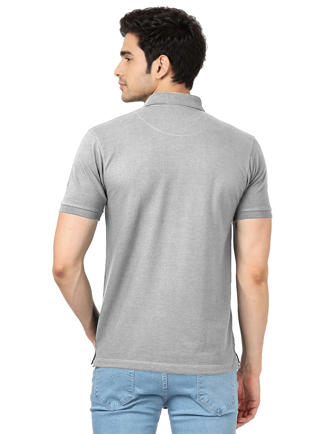 Grey Melange Plain Polo T Shirt