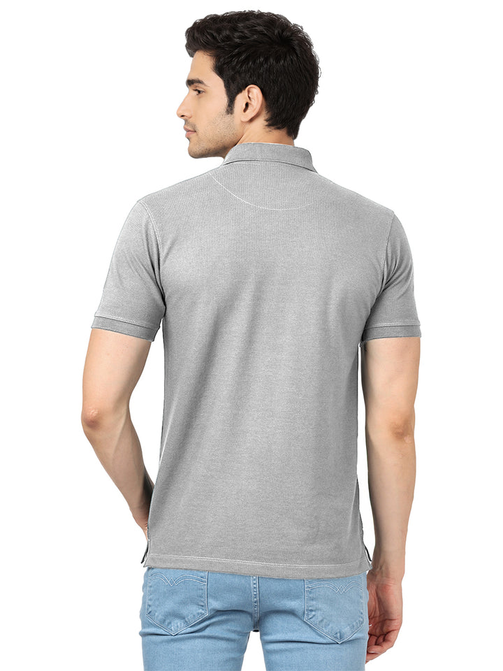 Grey Melange Plain Polo T Shirt