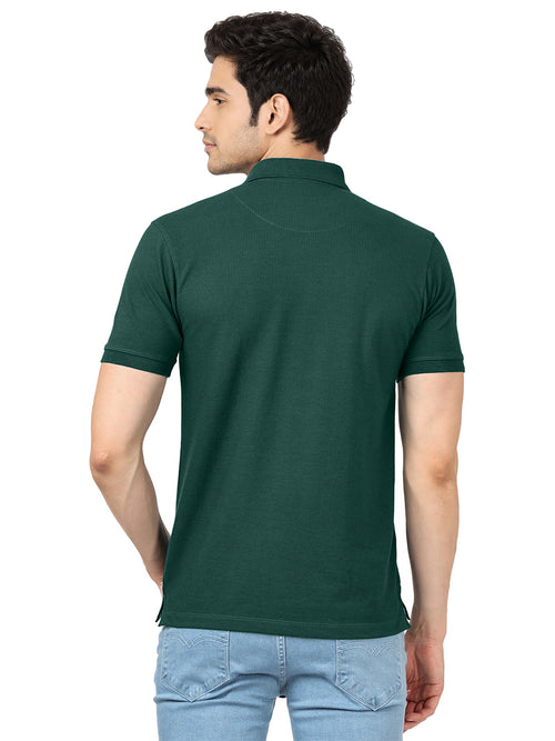 Bottle Green Plain Casual Polo T shirt