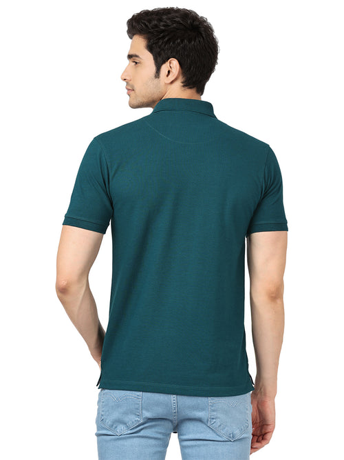 Dark Teal Plain Casual Polo T shirt