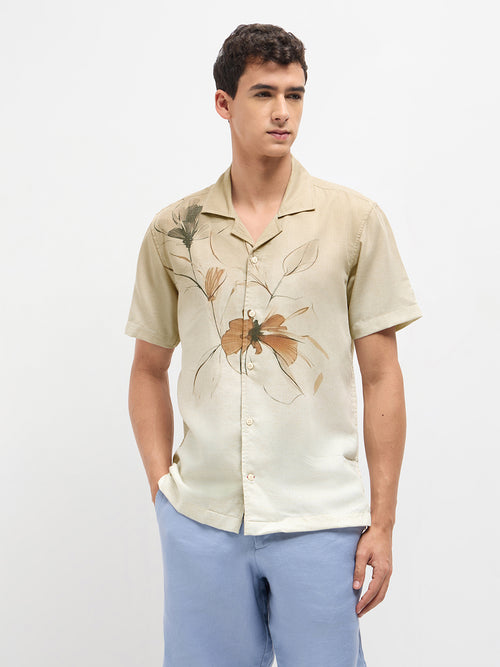 Beige Floral Printed Casual Shirt