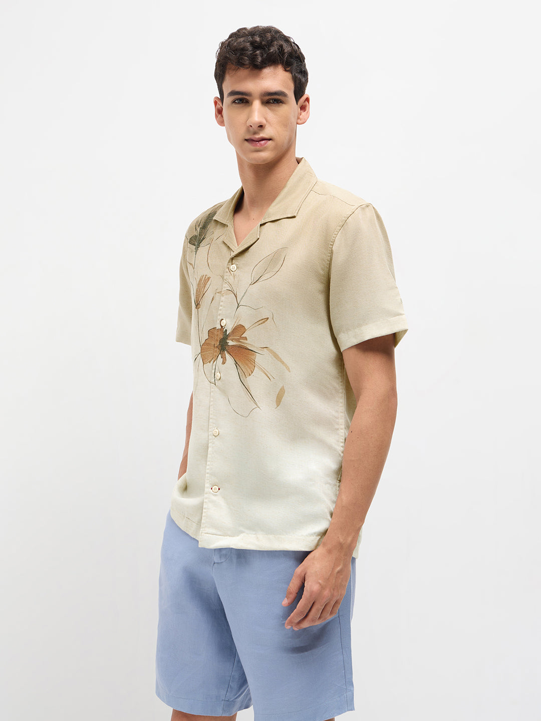 Beige Floral Printed Casual Shirt