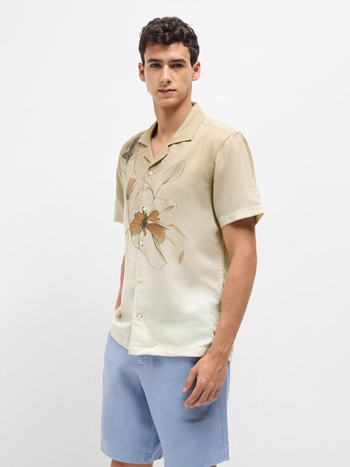 Beige Floral Printed Casual Shirt