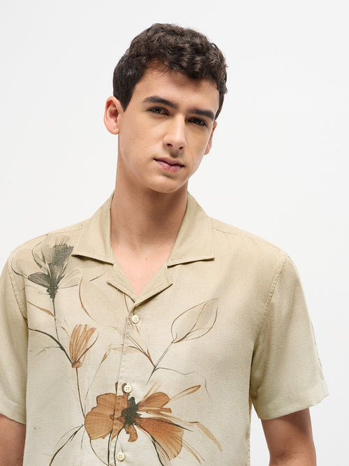 Beige Floral Printed Casual Shirt