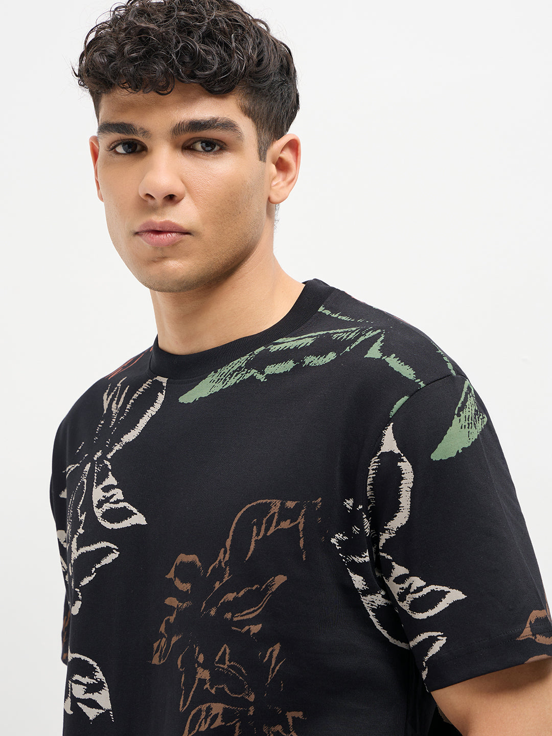 Black Printed Crew Neck T Shirt