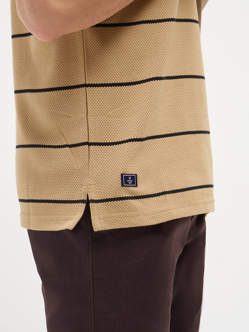 Sand Horizontal Stripes Polo T Shirt