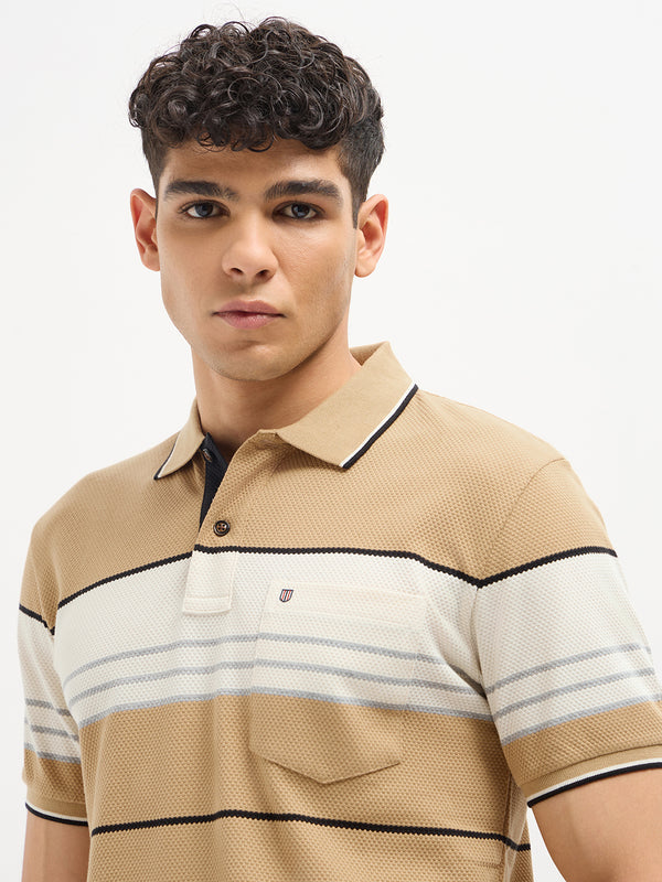 Sand Horizontal Stripes Polo T Shirt