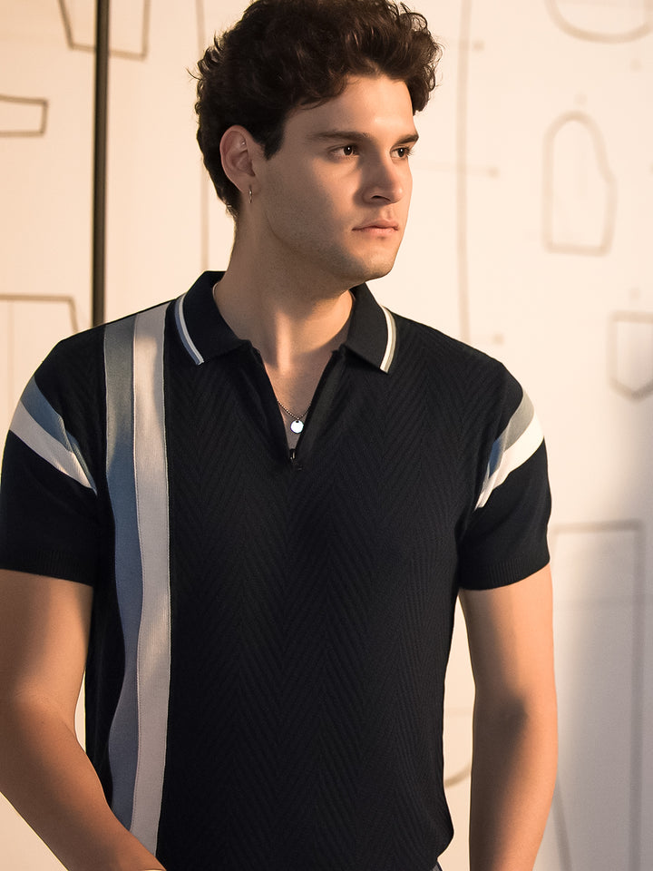 Dark Blue Vertical Stripes Polo T Shirt