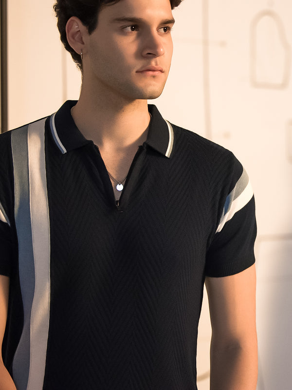 Dark Blue Vertical Stripes Polo T Shirt