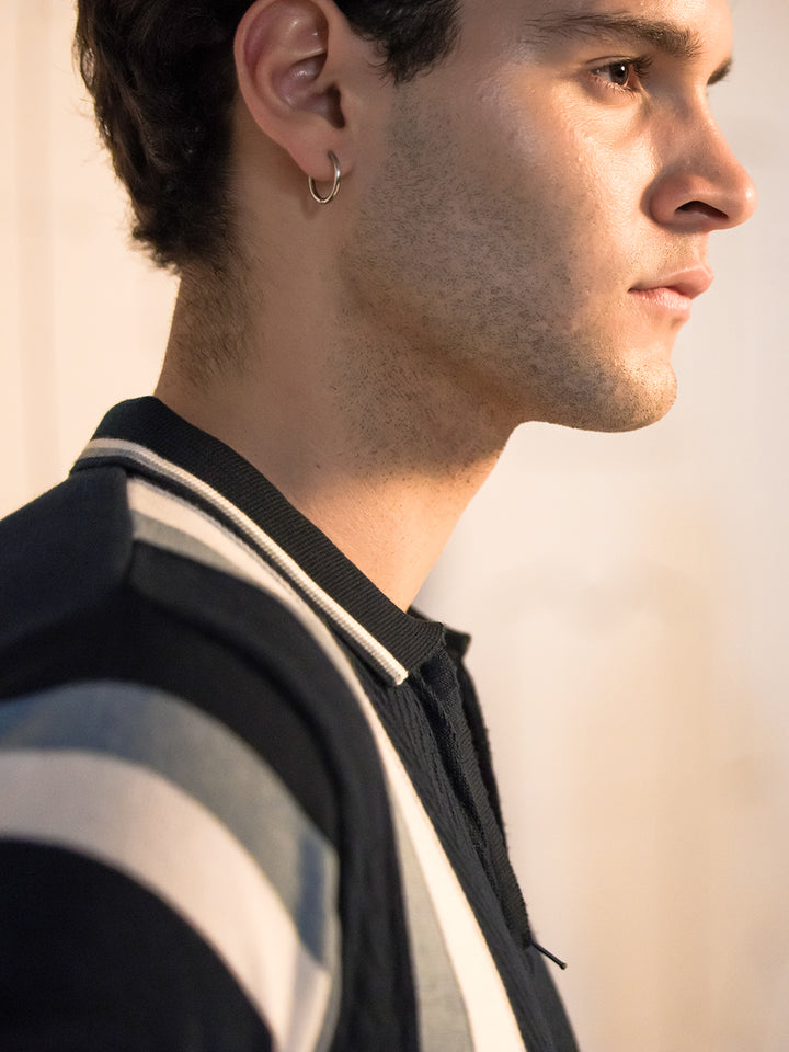 Dark Blue Vertical Stripes Polo T Shirt