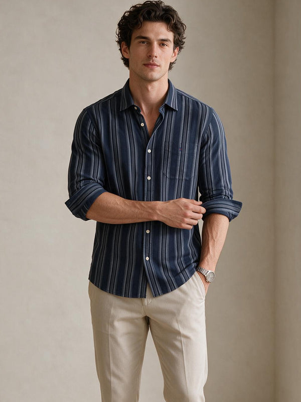 Blue Graphite Stripes Casual Shirt