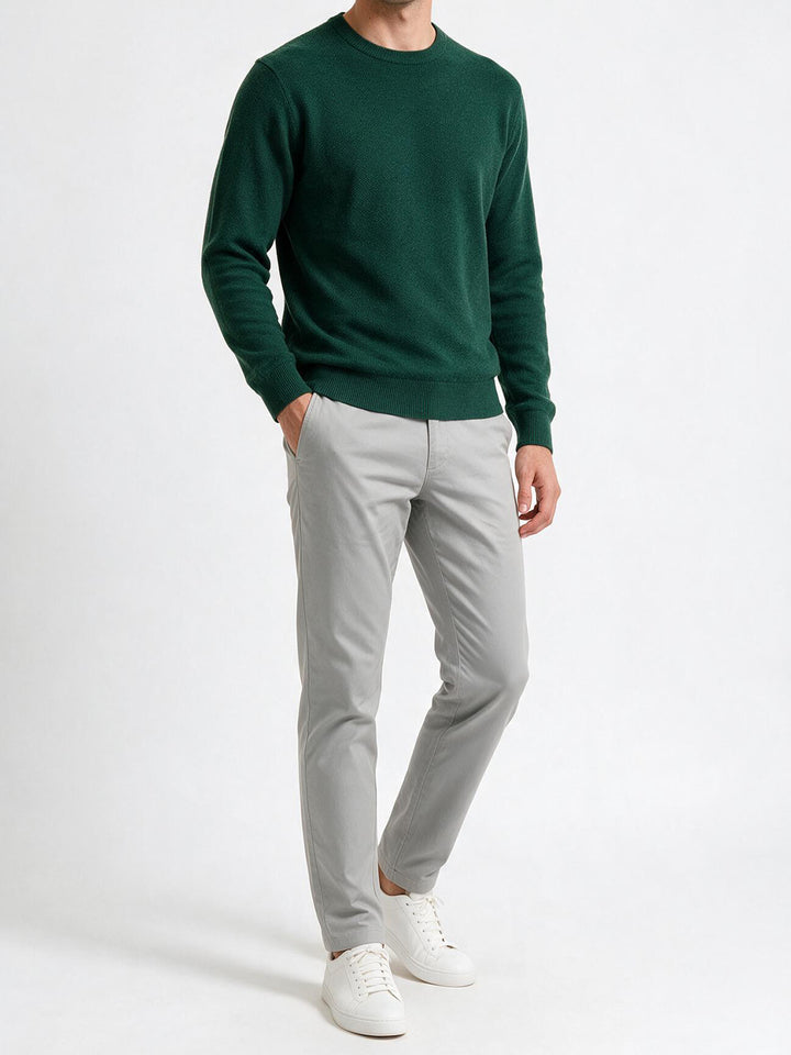 Grey Cotton Twill Satin Solid Casual Trousers