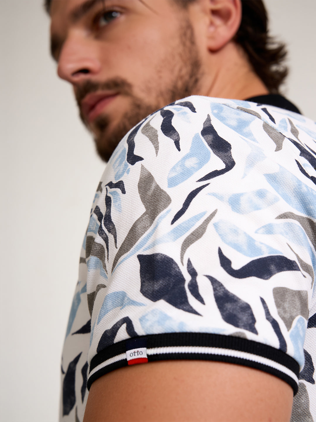 Mid Blue Abstract Printed Polo T Shirt