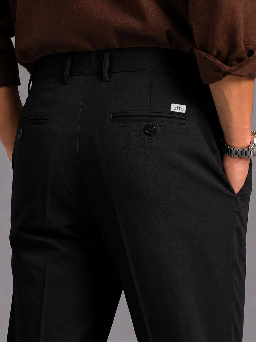 Deep Black Solid Casual Trousers