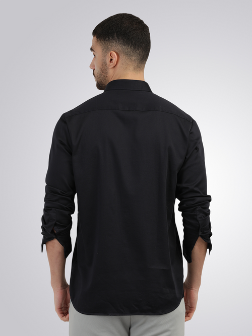 Navy Satin Solid Shirt