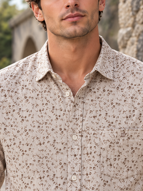 Dusty Beige Mini Abstract Spot Printed Casual Shirt