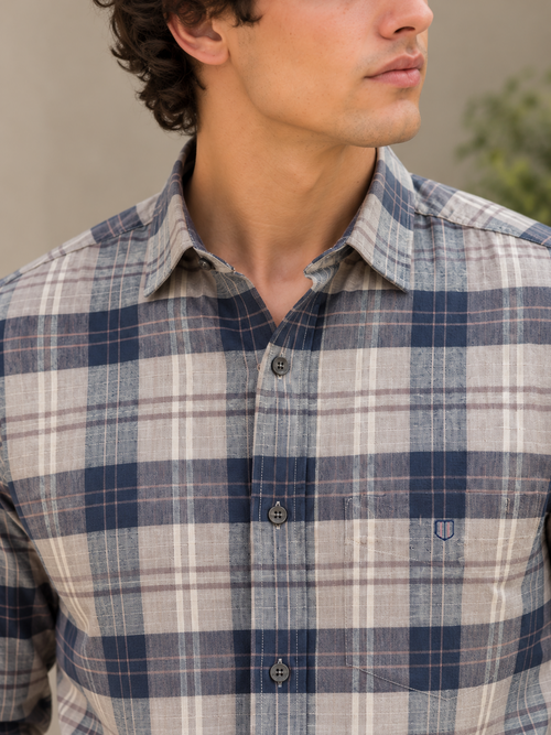 Dusty Navy Checkered Casual Shirt