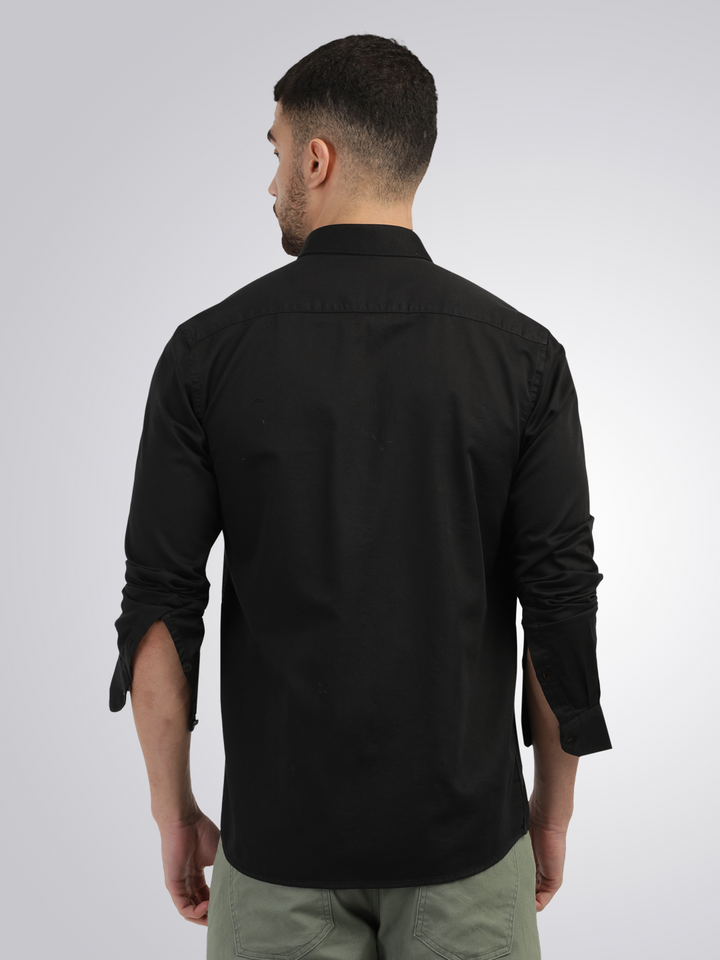 Black Linen Blend Solid Shirt