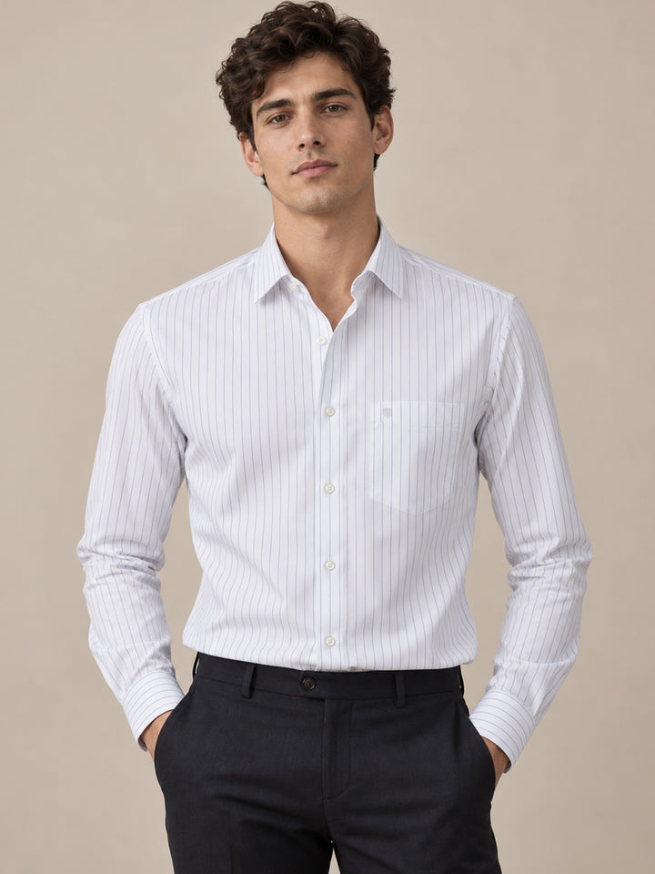 Ink Blue and White Vertical Stripes Formal Shirt