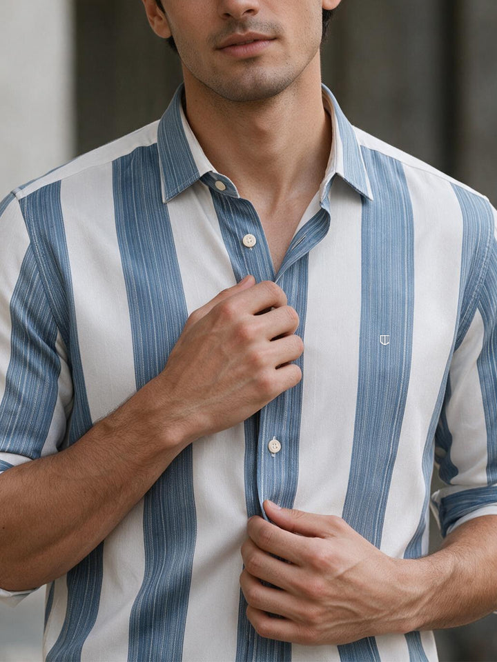 Silver Sky Blue Stripes Casual Shirt