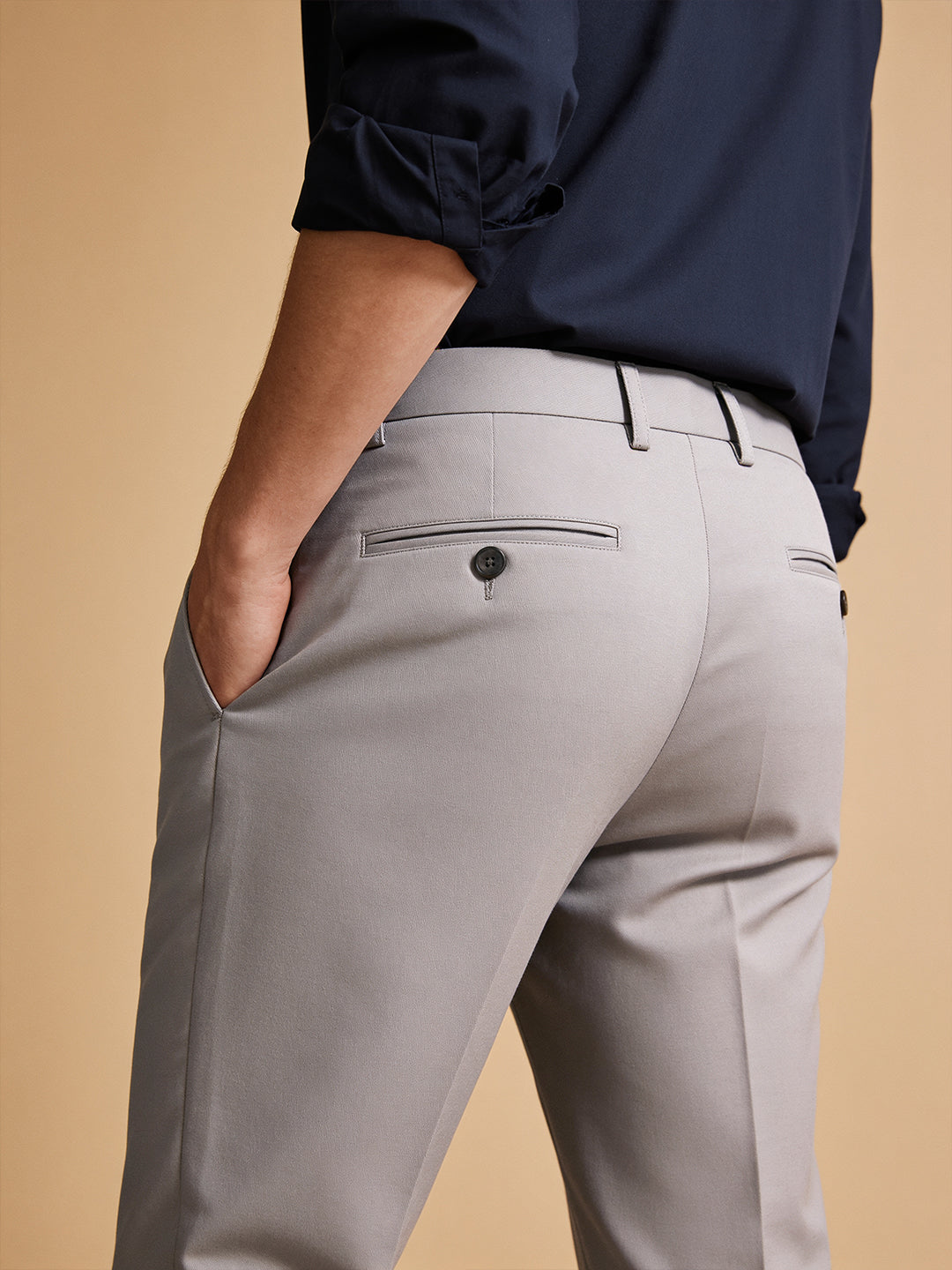 Light Silver Grey Solid Formal Trousers