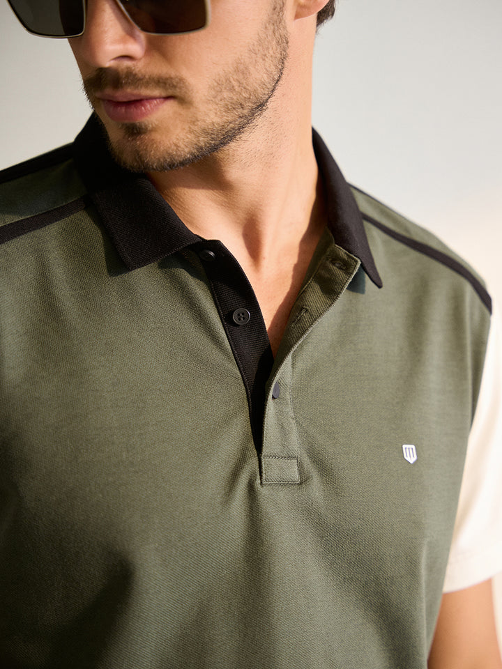 Peach Olive Green Plain Polo T Shirt