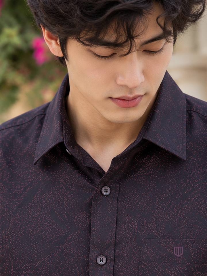 Charcoal Plum Floral Printed Casual Shirt
