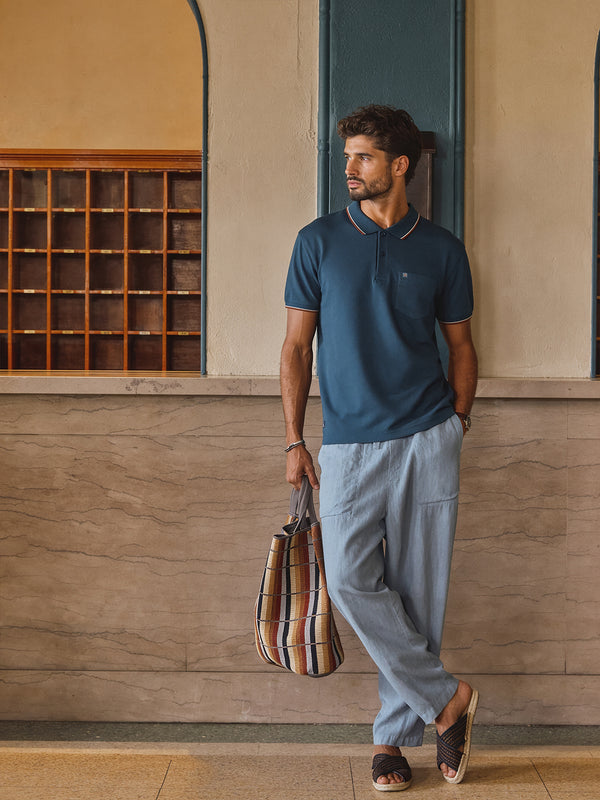 Petrol Blue Textured Plain Polo T Shirt