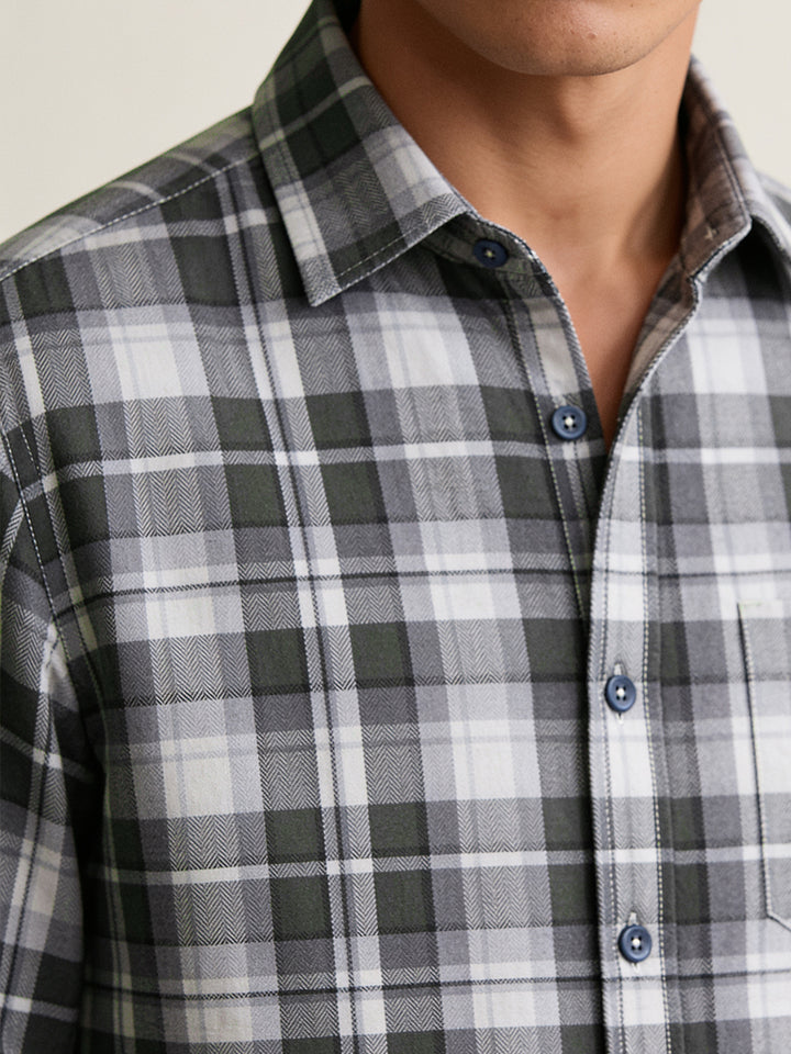Dusty Mint Green and Cream Checkered Casual Shirt