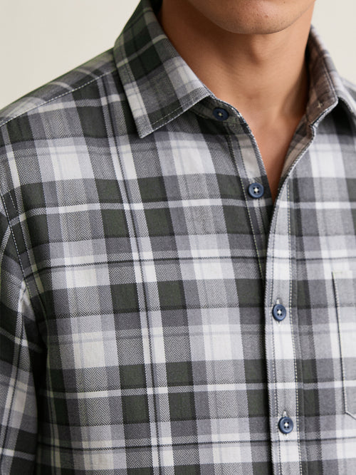 Dusty Mint Green and Cream Checkered Casual Shirt
