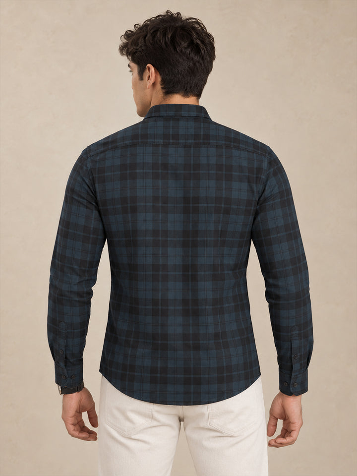 Cobalt Blue Checkered Casual Shirt