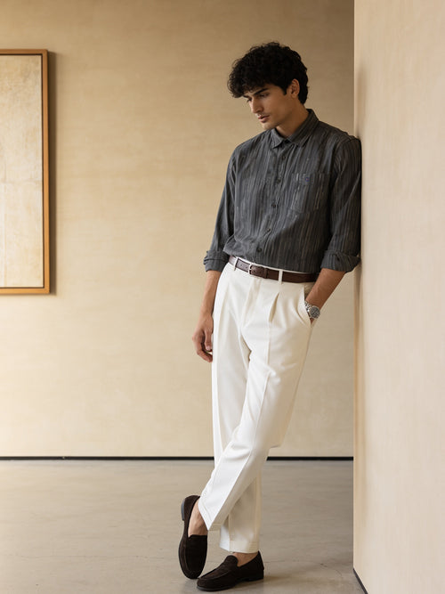 Shadow Grey Vertical Stripes Casual Shirt