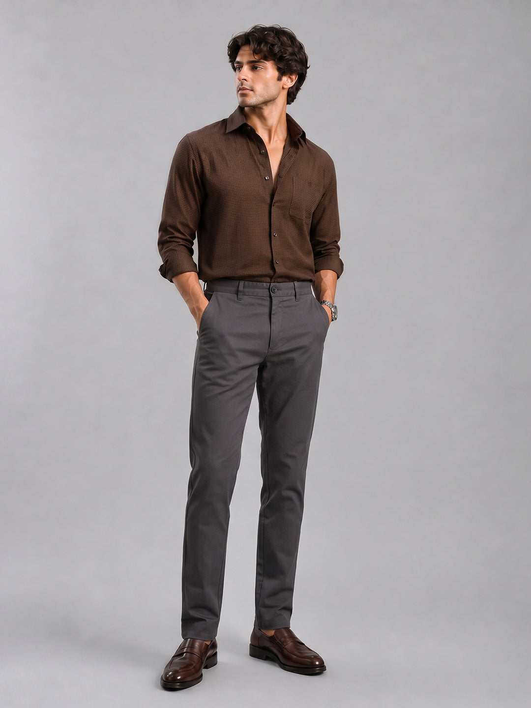Carbon Grey Solid Casual Trousers