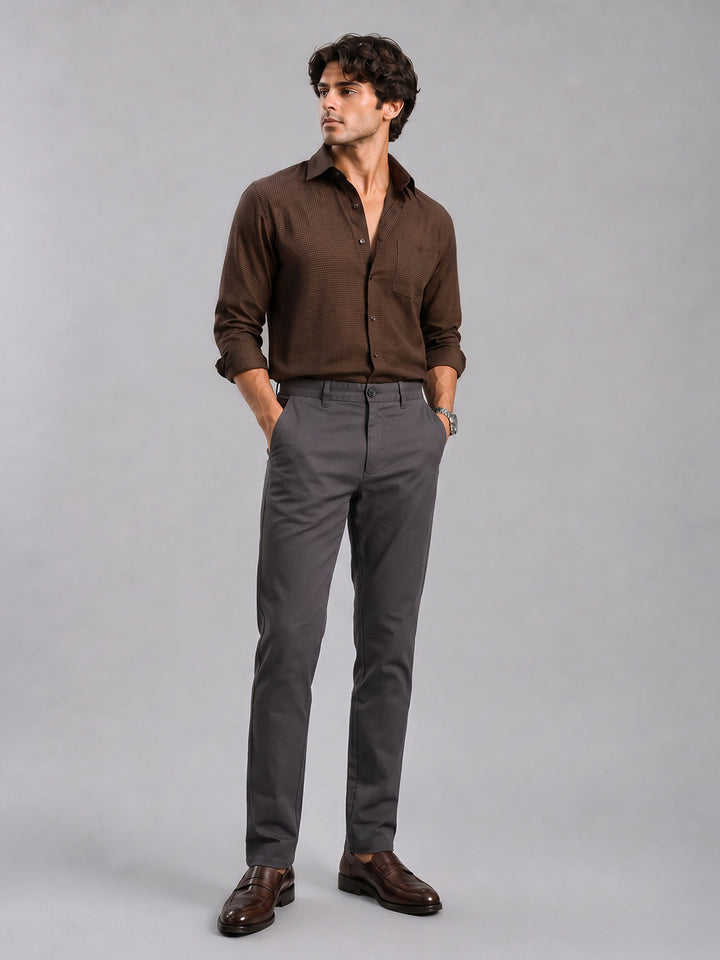 Carbon Grey Solid Casual Trousers