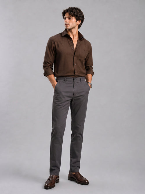 Carbon Grey Solid Casual Trousers