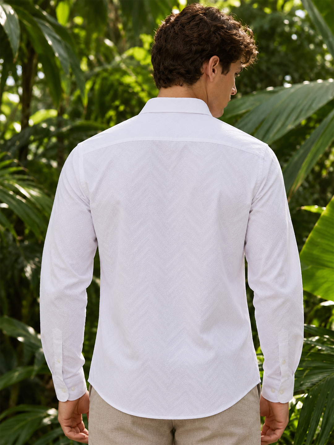 White Textured Geometric Printed Urban Casual Shirt