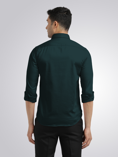Dark Teal Satin Solid Shirt