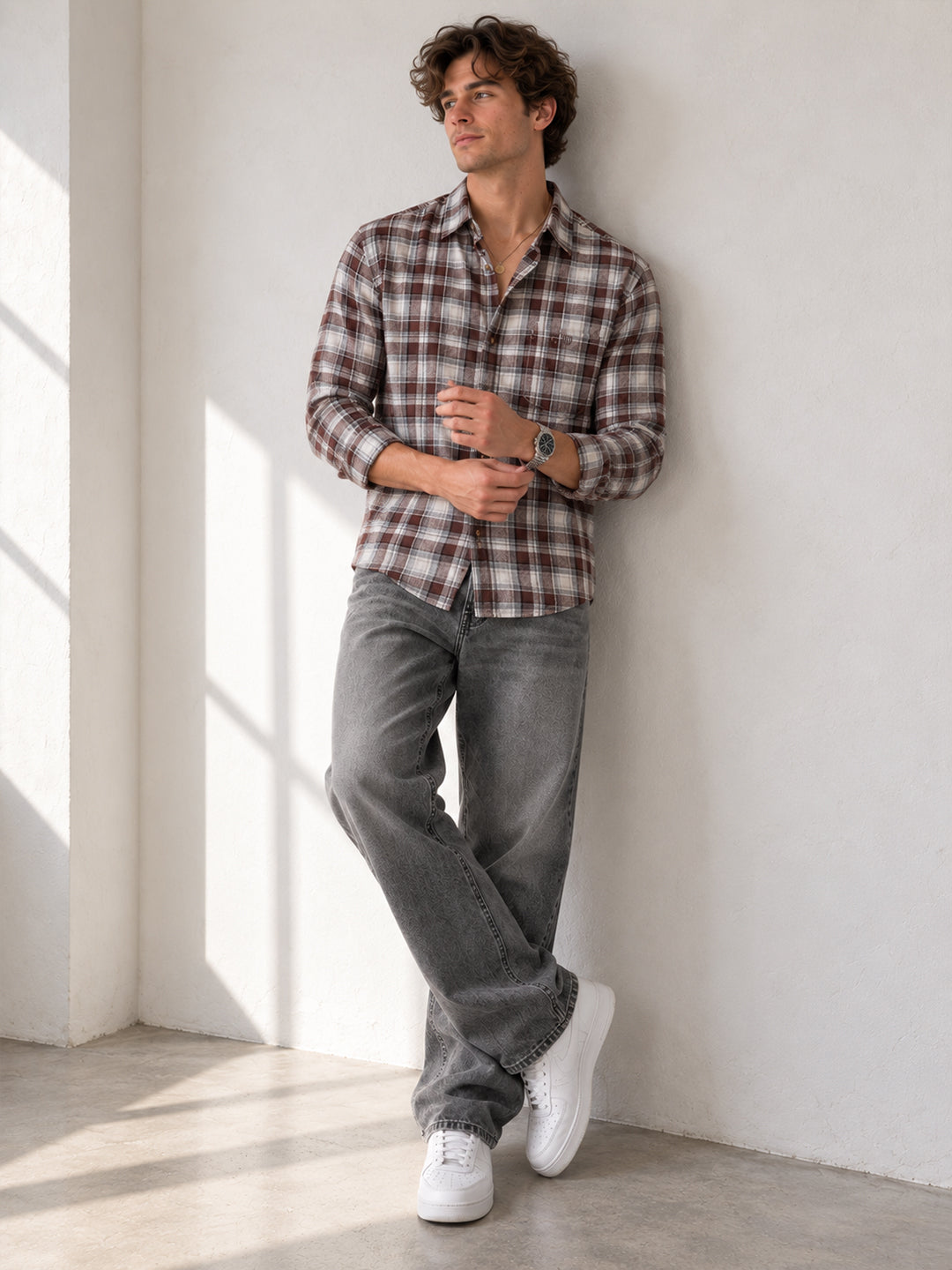 Beaver Brown Checkered Casual Shirt