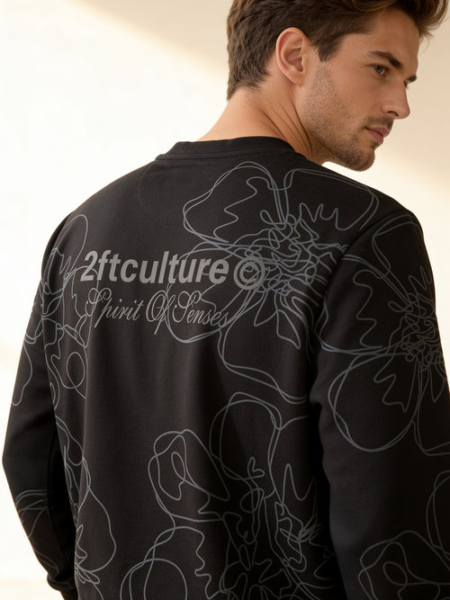 Sable Black Printed Crew Neck T Shirt