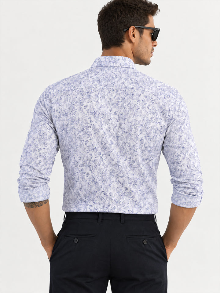 Powder Blue Floral Printed Formal Shirt