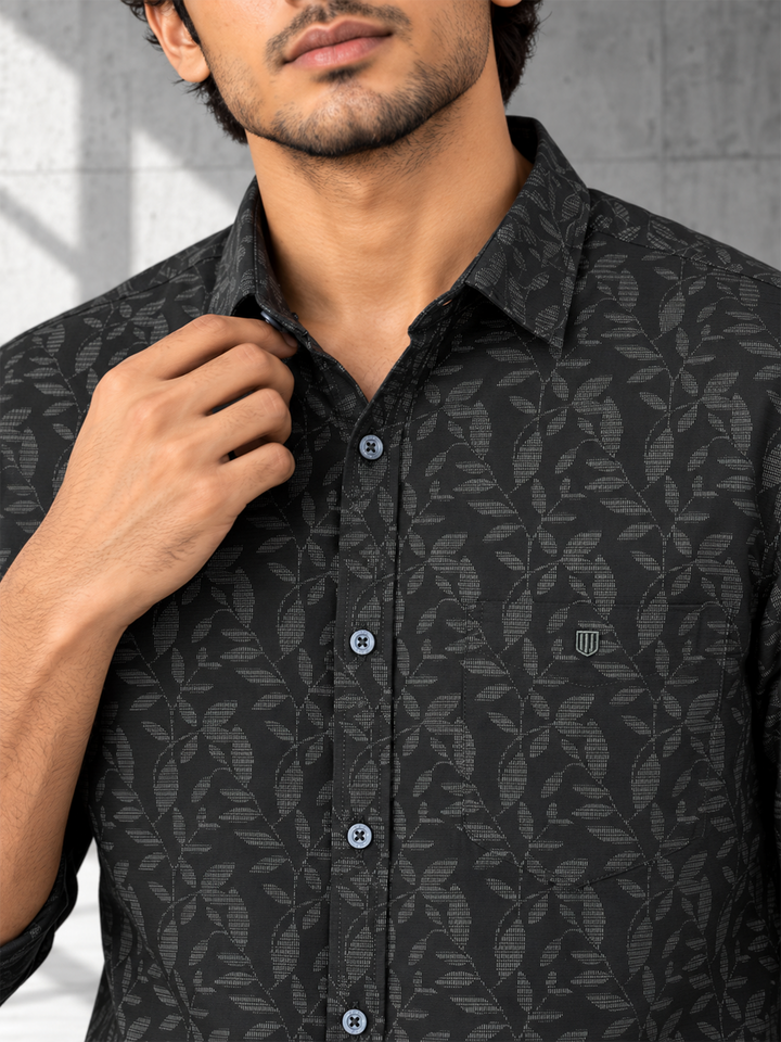 Black and Green Leaf Printed Casual Shirt