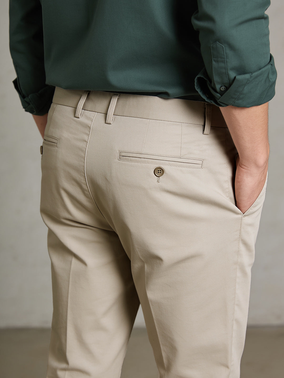Peach Beige Solid Formal Trousers