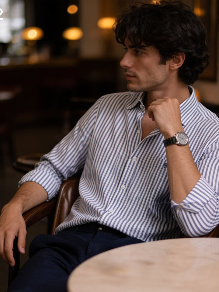 Powder Navy and White Stripes Casual Shirt
