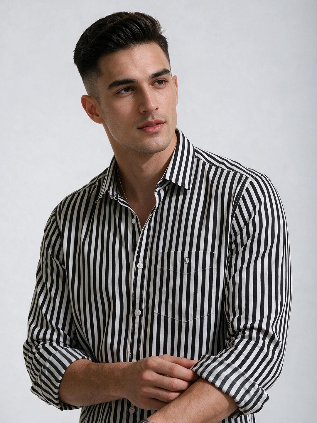 Black and White Vertical Stripes Casual Shirt