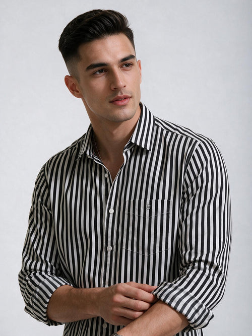 Black and White Vertical Stripes Casual Shirt