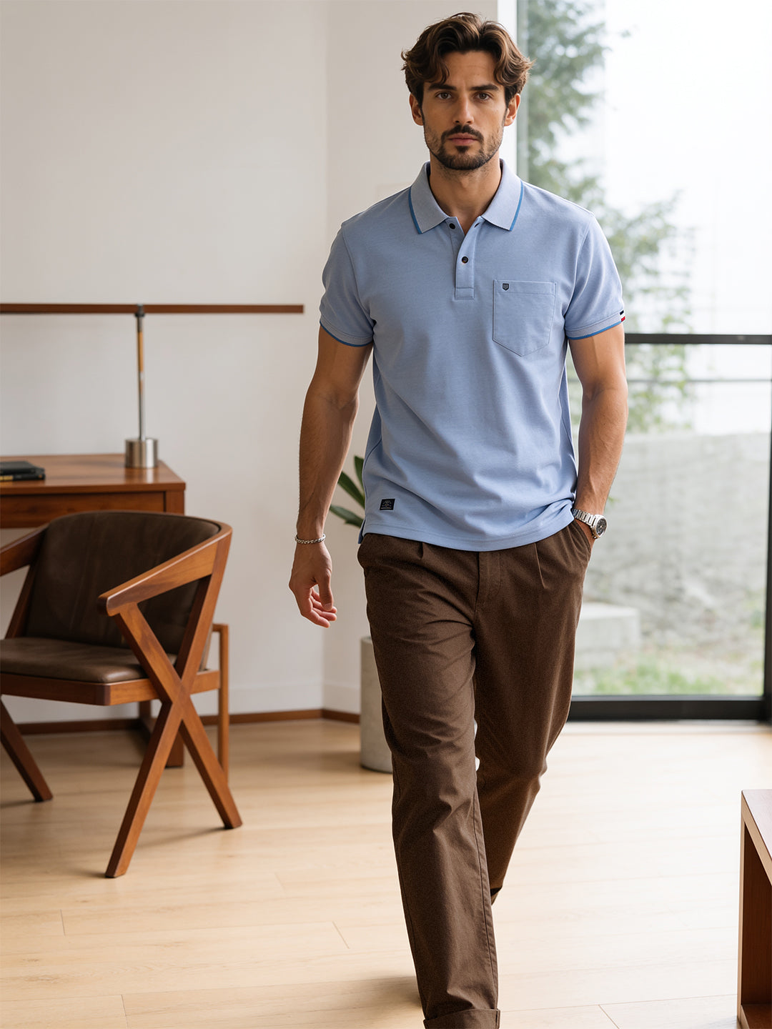Sky Blue Solid Polo T Shirt
