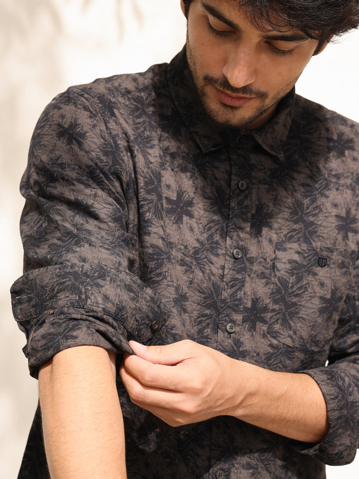 Slate Charcoal Abstract Printed Casual Shirt