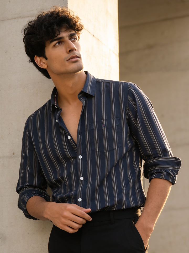 Silver Tide Stripes Casual Shirt